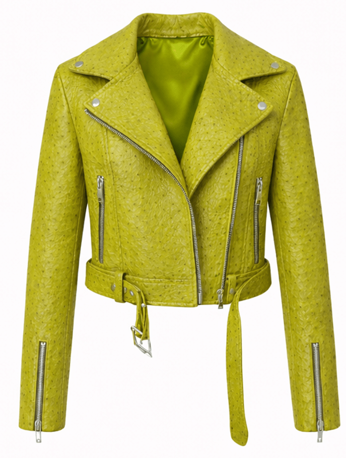 Women’s Textured Leather Moto Jacket – Belted Slim Fit Biker Style - Quick Moto