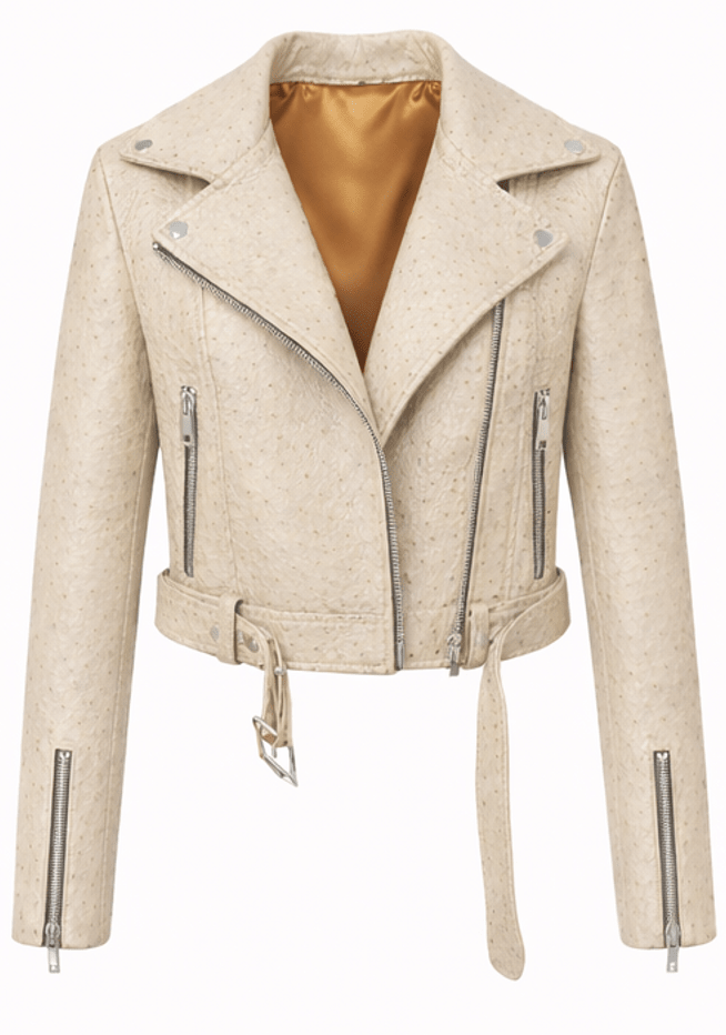 Women’s Textured Leather Moto Jacket – Belted Slim Fit Biker Style - Quick Moto